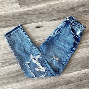 Ripped Loose Fit Denim Jeans Medium Wash Size XS